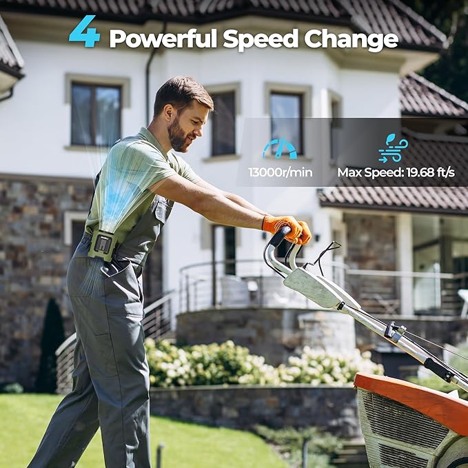 Portable Waist Fan, 4 Speeds 13000RPM Strong Airflow, Clip On Belt & Rechargeable, Battery Operated 24Hrs, Power Bank, Hands-Free Personal Shirt Fan for Outdoor Jobsite Camping Travel