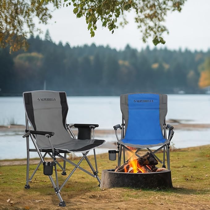 Camping Chair Folding Portable Lawn Chair Comfortable Hard Arm Sturdy for Family Camp, Outdoor, Sports, Beach, Travel, Blue, Supports 300 lbs