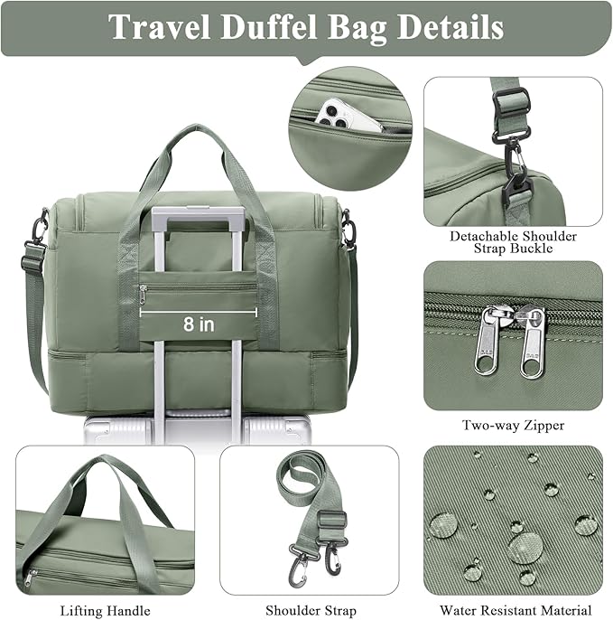 Extra Large Travel Duffle Bag,Carry on Overnight Weekend with with Shoes Compartment & Toiletry Bag,Weekender Bags for Women for Travel Business Trips Sport Hospital