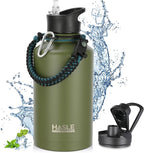 HASLE OUTFITTERS Half Gallon Insulated Water Bottles 64 oz, Stainless Steel Metal Water Jug with 2 Lids Keep Cold 48h/Hot 24h, Leak Proof & BPA-Free Water Flask Jug(Army Green,1)