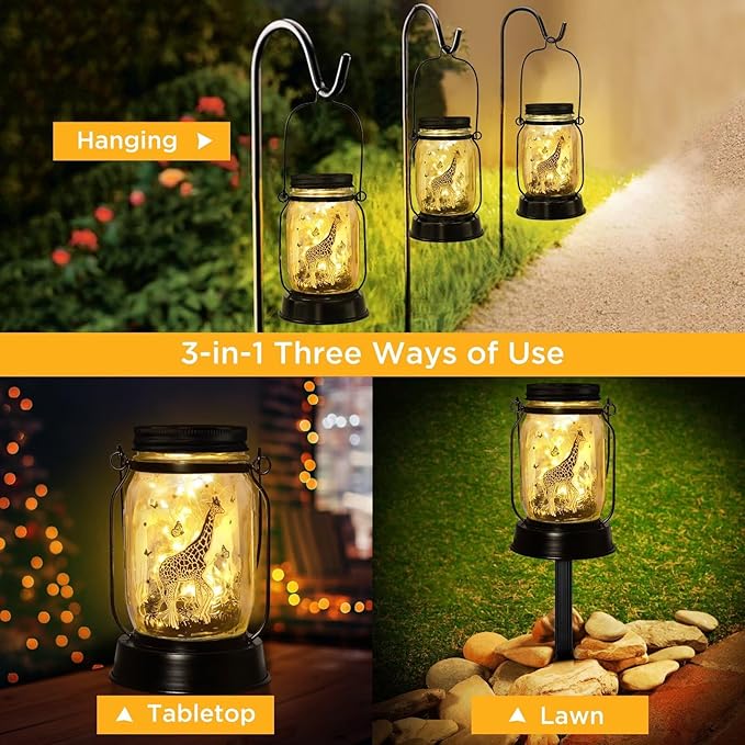 kyoryuger Giraffe Gifts for Women/Men Giraffe Lovers Solar Lantern Mom Birthday, Mothers Day, Solar Garden Decoration Outside for Yard, Patio,Backyard,Porch, Torches
