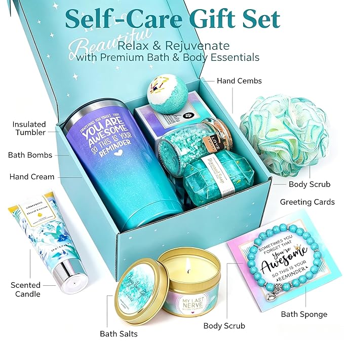 BodyRefresh Spa Gift Basket for Women, Self-Care Package with Warm Blanket, Birthday Get Well Gift Set for Wife Grandma Adult Female