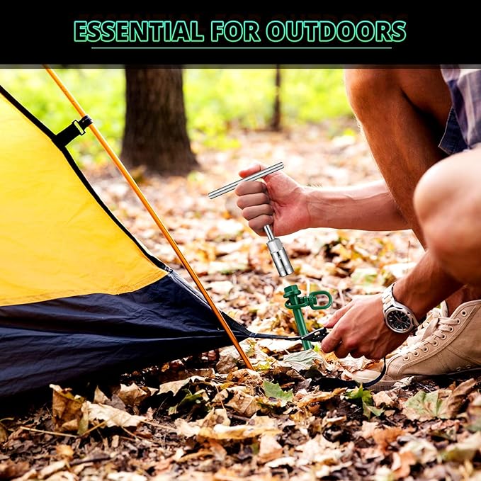 Zhengmy 4 Pcs Ground Anchors Screw in, 12 Inch Heavy Duty Tent Stakes with Trampoline Anchor Hook Ground Stakes for Camping Tent Canopies Ports Sheds Swing Sets Securing Animals (Green)