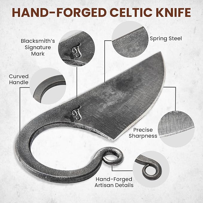 Toferner Celtic Pocket Knife, Hand Forged Fixed Blade Knives, Hardened Blade, Vintage Knife, Art Collection
