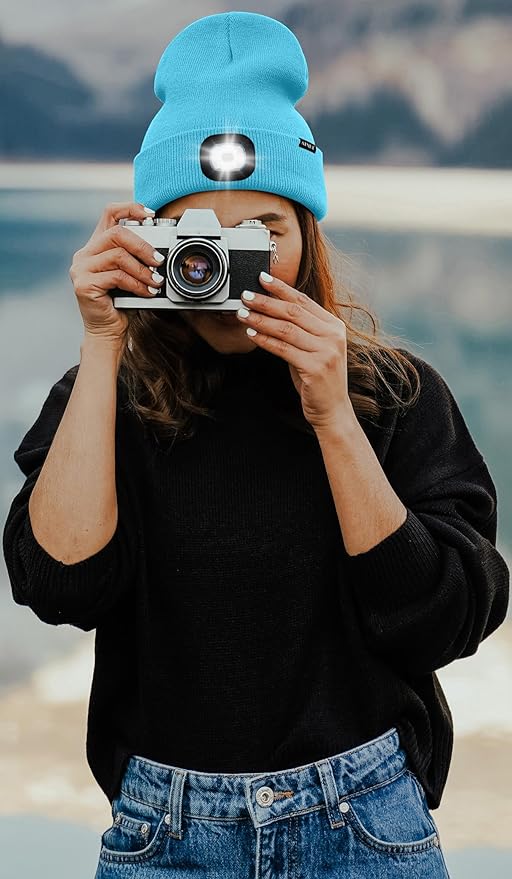 ATNKE LED Lighted Beanie Hat,USB Rechargeable 4 LED Running Headlamp Bright Cap with The Light Gifts for Men and Women