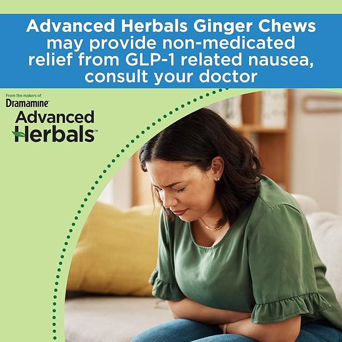 from The Makers of Dramamine, Advanced Herbals, Ginger Chews, Nausea Relief Soft Chews Lemon-Honey-Ginger, 40 Count