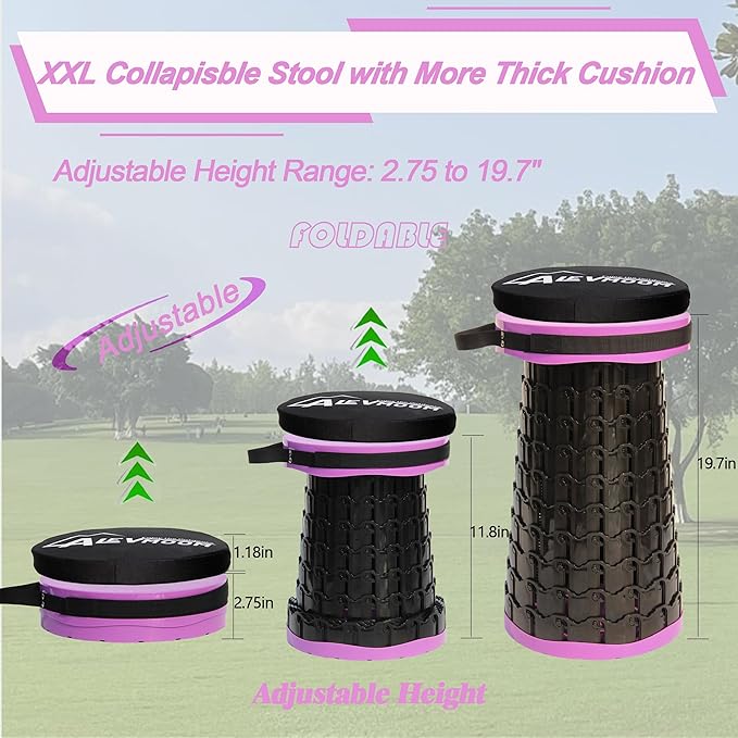 ALEVMOOM 2025 Upgraded XXL Collapsible Stool with Cushion 19.7",1000lbs Max Weight,Wider & Taller Pop Up Seat, Heavy Duty Portable Retractable Folding Chair or Travel Foot Rest for Camping & Outdoors