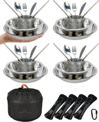 Stainless Steel Camping Mess Kit - Person's Complete Picnic & Camp Dish Set, Includes Plate, Bowl, Cup & Utensils