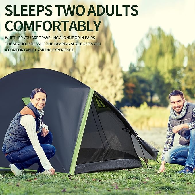 1 Person Backpacking Tent for Camping– Lightweight Double Layer Waterproof Camping Tent, Easy Setup Shell Tent for Hiking, Hunting, Motorcycle Trave, Grey