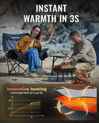 KingCamp Heated Oversized XL Camping Chair, Heavy Duty 500lbs Folding Couch for Adults, Padded Large Comfortable Sofa Seat 3 Heat Levels with Cooler Bag for Outdoor Sports Fishing Lawn, Black/Grey