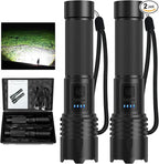 LED Flashlights High Lumens Rechargeable, 90000 Lumens Super Bright Flash Light Brightest Flashlight, 3 Modes IPX7 Waterproof, High Powered Tactical Flashlights for Camping Emergencies (2 Pack)