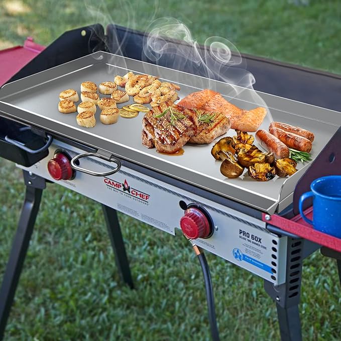 Stanbroil Cast Stainless Steel Replacement Cooking Griddle with Handle for Camp Chef SG60, Fits Camp Chef 14” 2 Burner Stove Cooking System and Other Similar Grills