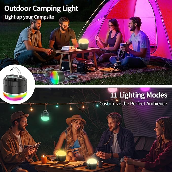 1000LM Camping Lantern Rechargeable, 11 Light Modes with RGB Color Changing Camping Lights, Portable Tent Light with Magnetic Base, Waterproof Emergency Hanging Light for Hurricane, Home, Camping