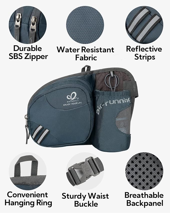 WATERFLY Fanny Pack Waist Bag: Waist Pack for Women Men with Water Bottle Holder Hiking Fanny Pack for Running Walking DogWalking Travel Cycling