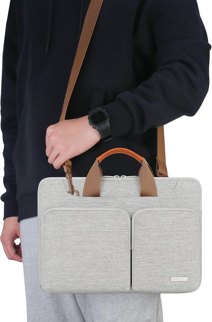 Lacdo 360° Protective Laptop Shoulder Bag for 15 inch MacBook Air M5/A3448 (2026), M4 A3241 2025, M3 A3114, M2 A2941 2024-2023, 15 inch MacBook Pro A1990 A1707, Dell XPS 15 Computer Case Bag, Gray