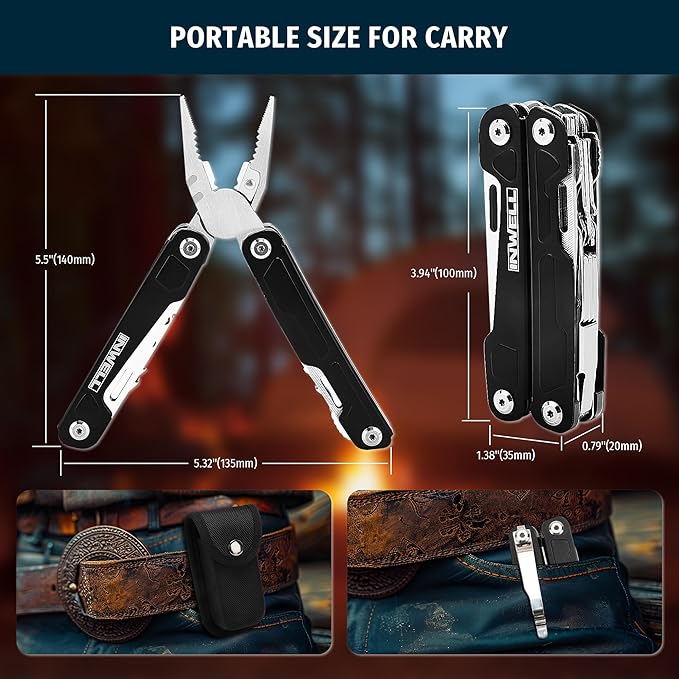 16-in-1 Multitool Pliers, Portable Camping Multi Tool with Safety Lock, Outdoor Survival Gear for Hiking, Hunting, Backpacking
