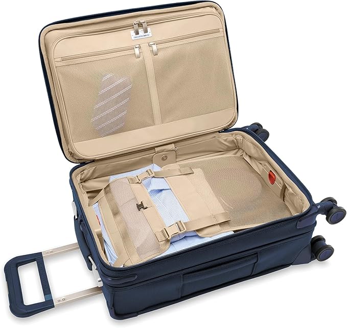 Briggs & Riley Essential 22" Carry On Expandable Spinner - Luggage for Travel, Suitcases with Wheels, Softside Rolling Bag for Men & Women, Self-Repairing Zipper - Baseline Collection, Navy