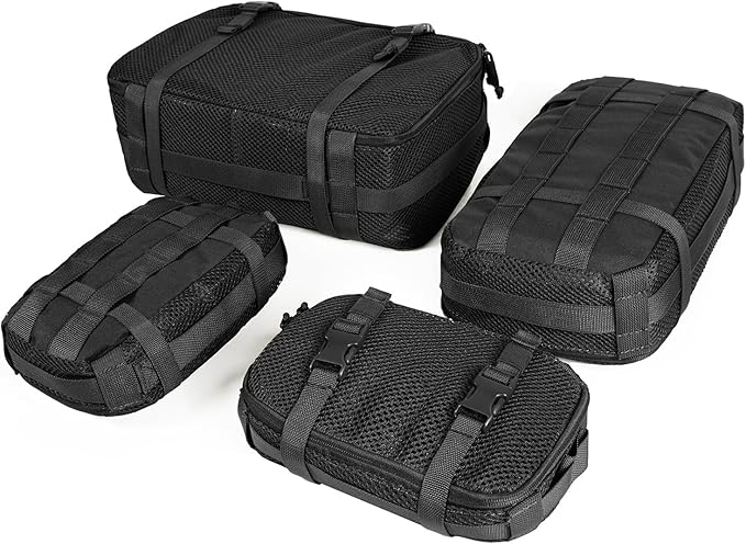 4 Set Tactical Packing Cubes ，Compressible Mesh Duffle Storage Bag,Portable Edc Molle Pouch Organizer.