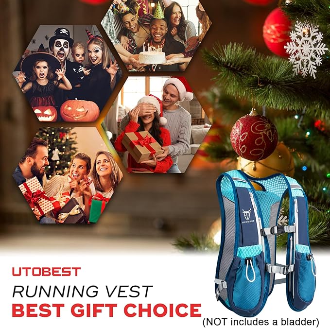 UTOBEST Running Vest, 5L Hydration Vest Lightweight, Breathable and Sweatproof Running Backpack, Adjustable Running Hydration Vest for Trail Running Marathon Race Jogging Cycling
