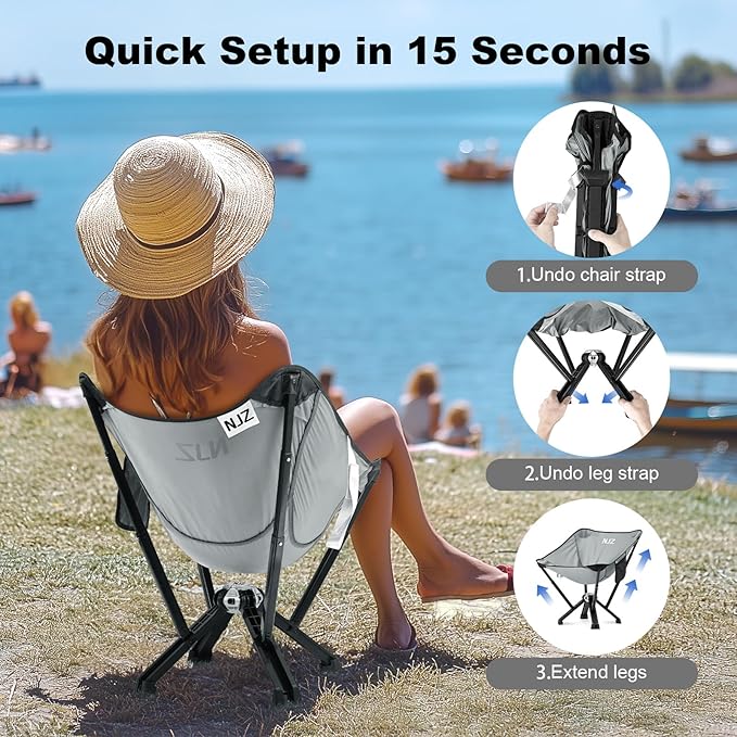 Folding Camping Chairs - 600 LBS Capacity Heavy Duty Camping Chair, Compact Folding Chair with Quick Setup & Carry Bag - Portable Camp Chair for Travel, Sports, Lawn, Beach - Silver