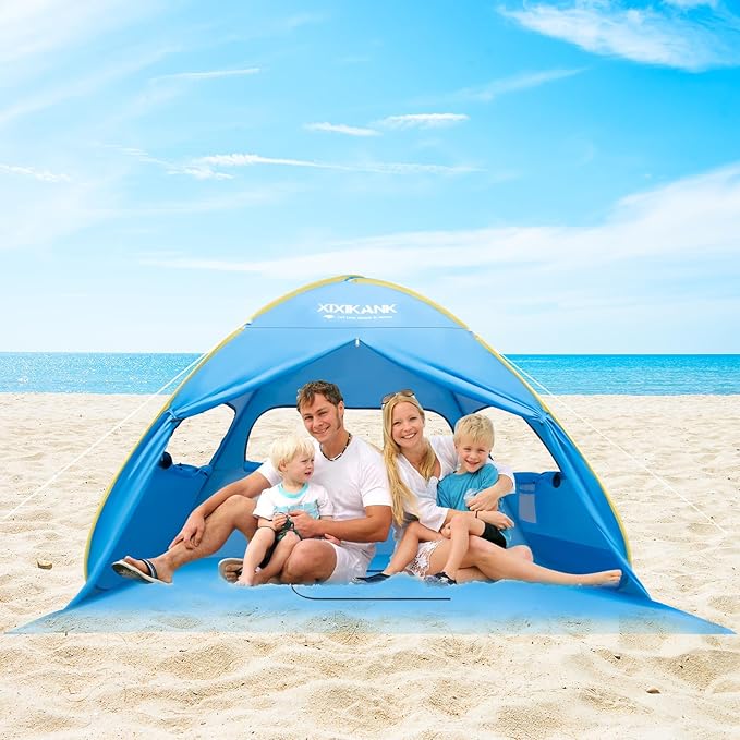 2 Seconds Easy Setup Pop Up Beach Tent for 2-3 Persons,UPF 50+ Thicker Oxford Fabric,Steel Wire Frame,Superb Windproof Sun Shelter,Lightweight Beach Cabana with Handy Carry Bag