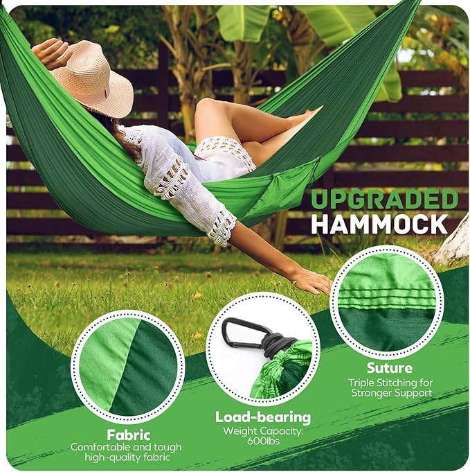 Camping Hammock Lightweight, Portable Hammocks Parachute Hammock with Two Tree Straps, Single or Double Travel Swing Nylon Camp Hammocks, Outdoor Essentials for Beach Backpacking Hiking, Orange