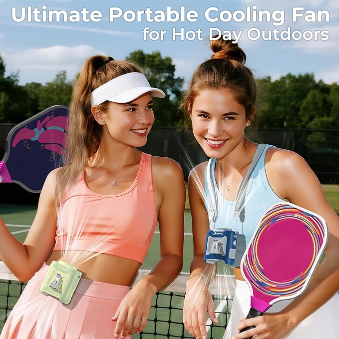 AMACOOL Portable Waist Fan Clip On, MAX 40H Runime, 10000mAh Rechargeable Wearable Shirt Fan with Light, 16000RPM Powerful 5 Speed Belt Fans Personal Cooling Fans for Outdoor Camping Travel (Pomelo)