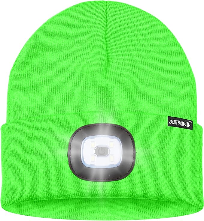 ATNKE LED Lighted Beanie Hat,USB Rechargeable 4 LED Running Headlamp Bright Cap with The Light Gifts for Men and Women