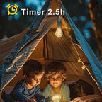 4 Pack Camping Lights Rechargeable, Hanging Tent Lights Bulb with Hook, Timer Function, 3 Lighting Modes Tent Lamp for Camping, Hiking, Backpacking, Emergency Outage(Black)