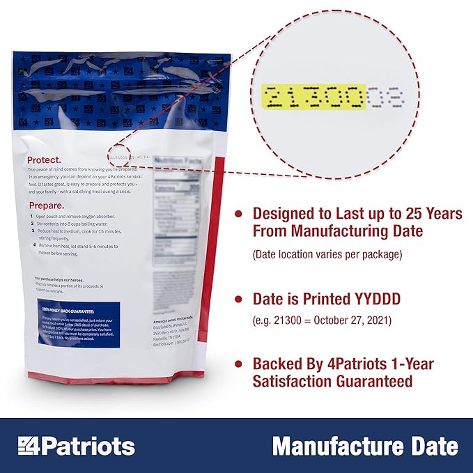 4Patriots 72-Hour Survival Food Kit: Emergency Food Supply Designed to Last 25 Years, 20 Servings