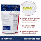 4Patriots 72-Hour Survival Food Kit: Emergency Food Supply Designed to Last 25 Years, 20 Servings