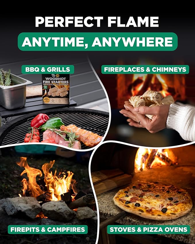 WH 54+ Pack Natural Fire Starters for Campfires & Grill - Long-Burning Charcoal Starters - Odorless Firestarters for Outdoor Fire Pit, Fireplace - Quick Ignite