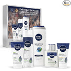 NIVEA MEN Sensitive Skin Care Set for Men, Face Wash, 5 Fl Oz + Body Wash, 16.9 Fl Oz + Shave Gel, 7 Oz + Soothing Post Shave Balm, 3.3 Fl Oz + Face Lotion SPF 15, 2.5 Fl Oz