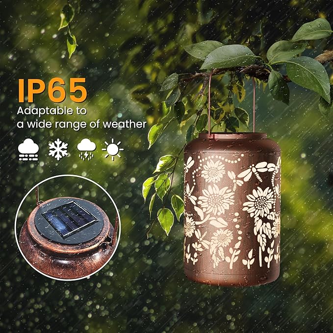 Solar Lanterns Outdoor Hangi8ng Lantern Birthday Gifts for Women Waterproof Decorative Dragonfly & Sunflower Solar Lights for Garden Patio Yard Pathway Warm LED Glow Auto On/Off, Energy-Saving Design