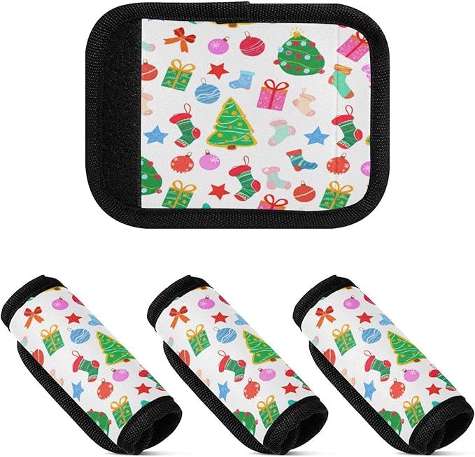 2 Pack Christmas Pattern Luggage Handle Wrap, Detachable Luggage Tag, Neoprene Suitcase Wrap with Comfort Grip & Bright Identifier for Suitcase, Travel Bag, Sports Bag
