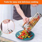Rolling Grilling Baskets for Outdoor Grill Bbq Net Tube Stainless Steel Large Round Mesh Barbecue Accessories Wire Cylinder Cage Picnic Essentials Cooking Camping Basket for Veggies Vegetable Fish
