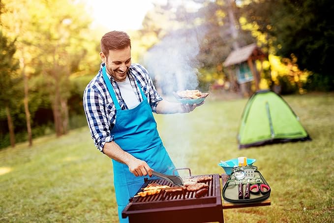 Camp Kitchen Cooking Utensil Set Travel Organizer Grill Accessories Portable Compact Gear for Backpacking BBQ Camping Hiking Travel Cookware Kit Water Resistant Case