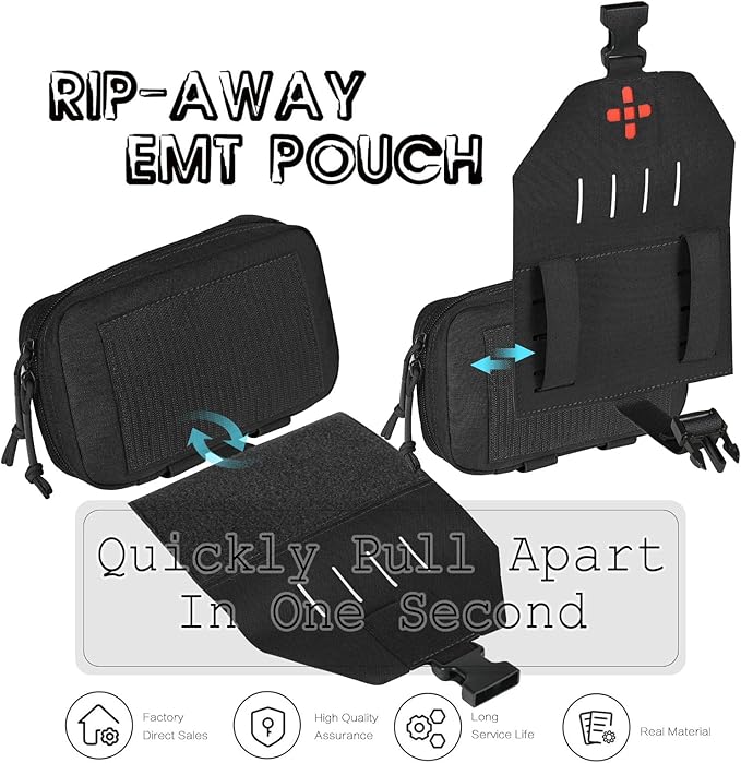 Ifak Pouch-Rapid Deployment Tactical MOLLE Trauma Kit Pouches, Quick Release Tear-Off Medical First Aid Kit Organiser with Red Immediate Identify for Emergency Surviva Activities.