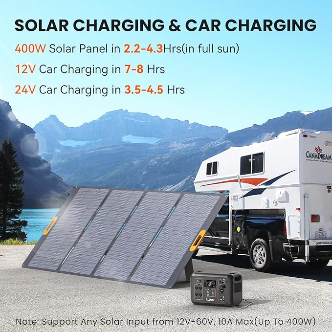 ALLWEI LiFePO4 Solar Generator 1200W(Surge 2400W) with 1 * 400W Solar Panel, Fast Charge in 1.5Hrs, 1008Wh Portable Power Station, 4*AC Outlet, Electric Generator for RV Camping Emergency Home Backup