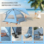 Elegear Beach Tent with Canopy, 1-Second Setup Pop Up Sun Shelter Shade, UPF 50+ UV Protection Silver-Coated Lightweight Portable Beach Cabana