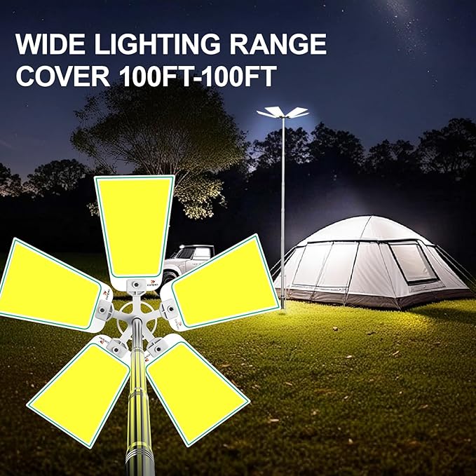 CONPEX 25000lm Led Camping Lights, CampingTelescoping Cord Led, Portable Waterproof Camp Light for Fishing/Backyard BBQ/Construction Mechanics/Jobsite(110W 12V)