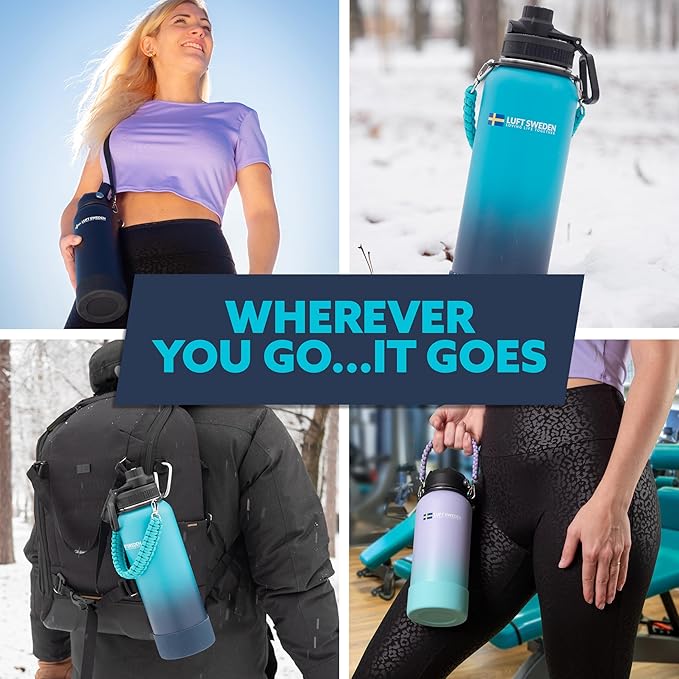 LUFT SWEDEN 40 oz Lavender Insulated Water Bottle with Straw Lid – Stainless Steel, Leakproof, BPA-Free & Dishwasher Safe – Double Wall Reusable Gym Flask – Keeps Drinks Ice-Cold All Day