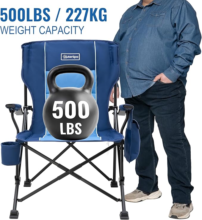 Oversized Folding Camping Chairs for Adults Heavy Duty, Support 500lbs Big and Tall High Back Camping Chairs for Heavy People Padded Lawn Chairs Camp Chairs for Patio,Beach,Camp,Lawn,Outdoor