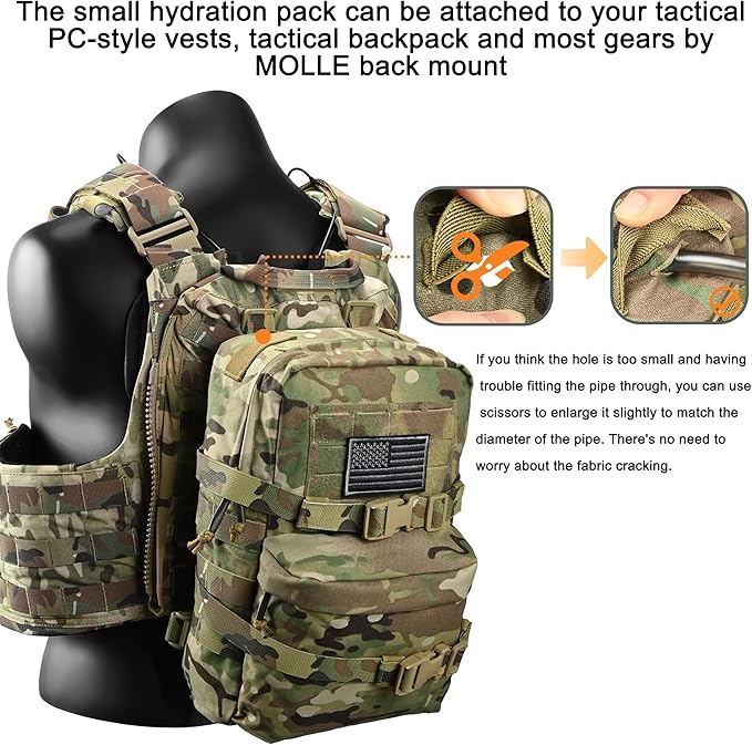 Tactical Mini Molle Hydration Pack,Molle Hydration Carrier with US Flag Water Resistant,Hydropack for Tactical Vest Backpack