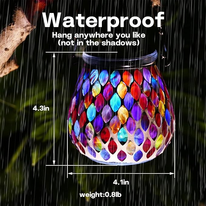 2 Pack Mosaic Red Solar Lanterns, Outdoor Glass Hanging Lights, Waterproof, Solar Table Lamps, Christmas Gifts for Women Mom Grandma, Night Lights, Decoration for Garden, Patio, Yard, Outdoor Decor