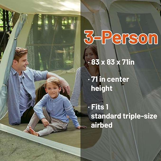 Instant Pop Up Camping Tent - 7'×7' 4 Person, 5-Sided Ventilation, UV-Blocking Top & Hexagonal Awning, Portable for Patio/Beach