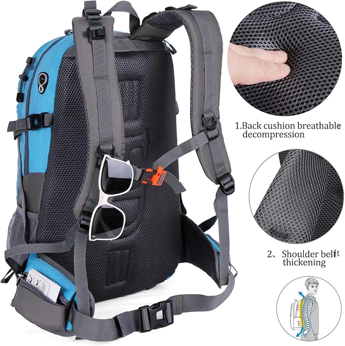 FENGDONG 40L Waterproof Lightweight Hiking,Camping,Travel Backpack for Men Women Blue