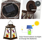 Solar Lantern with Shepherd Hook, Hanging Lantern with LED Lights, Outdoor Waterproof Solar Lanterns Metal Lamp Decoration Garden Patio Yard Pathway, Gifts for Mom Grandma Women, Dragonfly