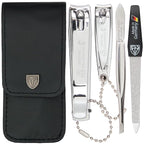 3 Swords Germany - Brand Quality 4 Piece Manicure Pedicure Grooming kit Set for Professional Finger & Toe Nail Care Tweezers File Clipper Fashion Leather case in Gift Box, Made by 3 Swords (77211)