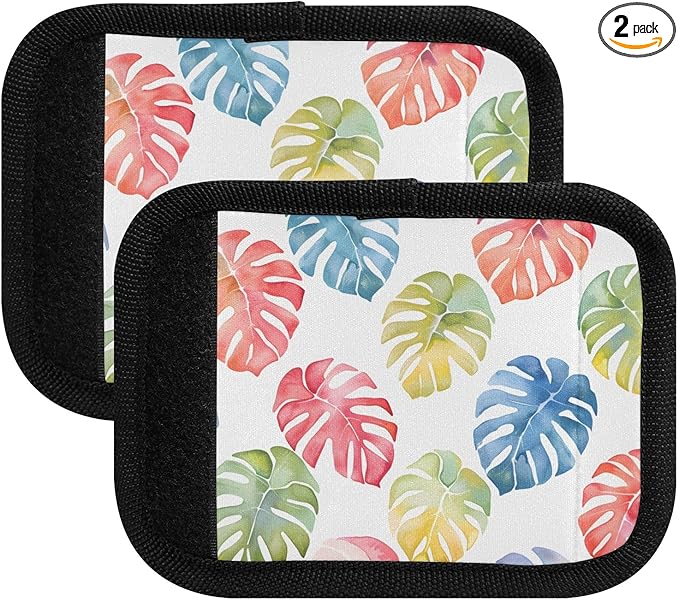 Watercolor Monstera Luggage Handle Wrap for Suitcase Luggage Tags Handle Covers Identifiers Soft Decorations Travel Accessories 2 Pack